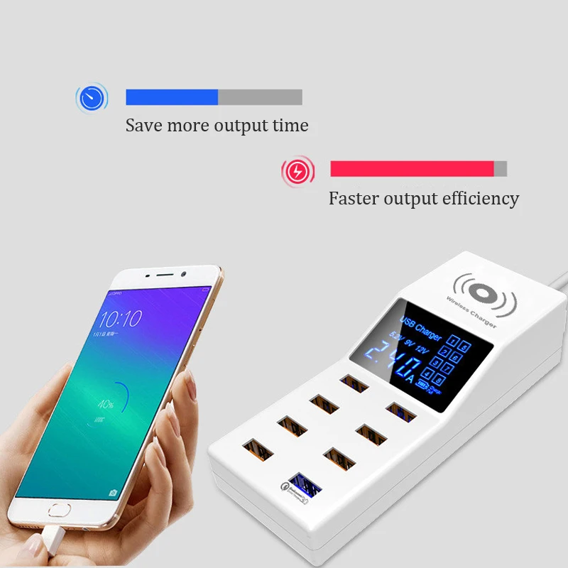 Быстрое зарядное устройство 3 0 Smart USB беспроводное с 8 портами светодиодный