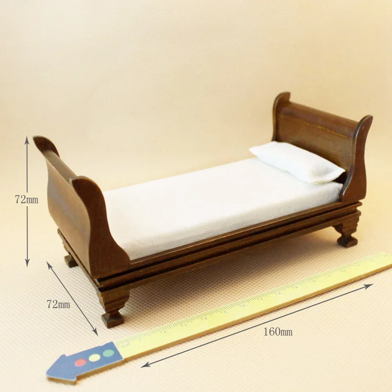 

Doub K 1:12 Wooden Dollhouse Furniture toy Miniature bed for dolls doll house Bedroom Accessories pretend play toys for girls