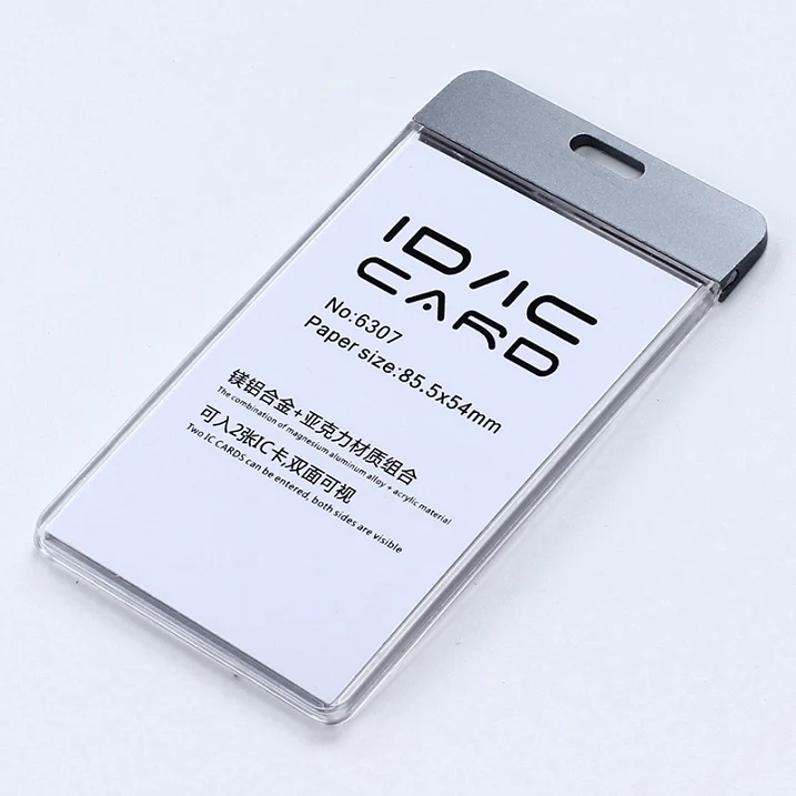 vertical grey DEZHI-Новая мода ID IC Card Breakaway держатель значка, прозрачный держатель значка, Рабочая карта без шнурка, акрил с металлическим материалом - Цвет: vertical grey