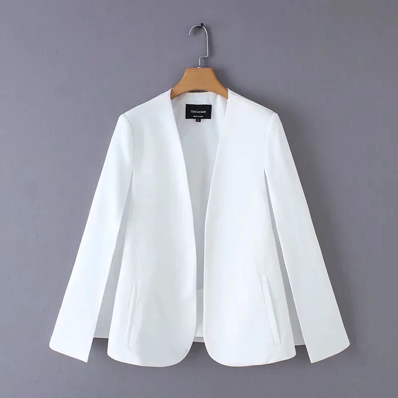 

Hot Sale Women Split Design Cloak Suit Coat Office Lady Black White Jacket Fashion Streetwear Casual Loose Outerwear Tops C613