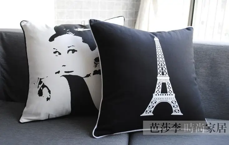 Новинка черно белая наволочка/чехол для подушки в стиле Одри/наволочки подушек