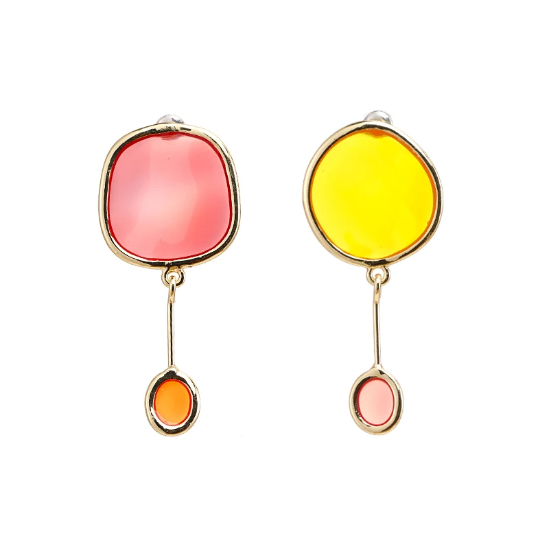 Pink Yellow Yhpup Trendy Korean Candy Enamel Color Round Dangle Earrings Copper Geometric Minimalist Jewelry for Women Girl Summer Brincos - Окраска металла: Pink Yellow