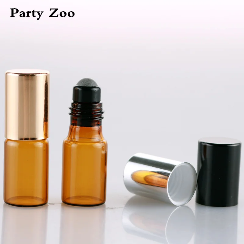 

160 X Amber 3ml Glass Roller Bottles For Essential Oils With Stainless Steel Ball & Black/Gold/Silver Caps Wholesale