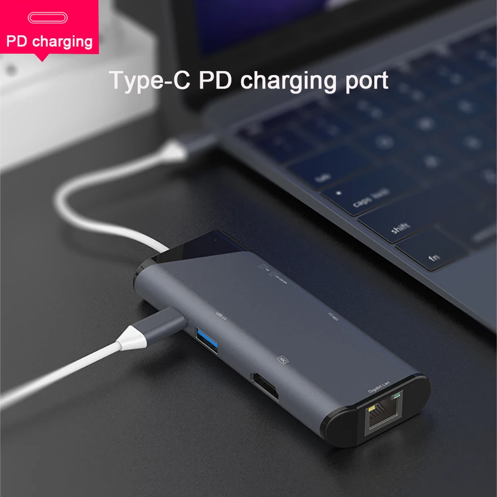 7 в 1 USB C концентратор HDMI 4K Gigabit Ethernet Rj45 адаптер 3 SD/TF кардридер PD для MacBook Pro iPad Type