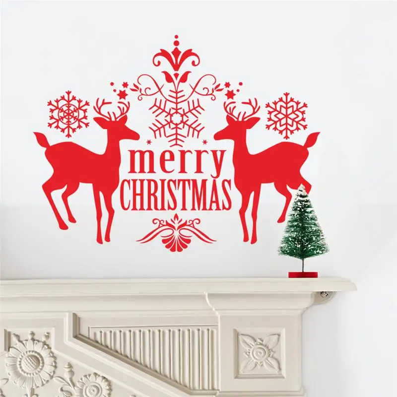 

Merry Christmas Quotes Reindeer Pattern Wall Stickers For Shop Home Decoration Diy Xmas Festival Mural Art Animal Vinyl Decals