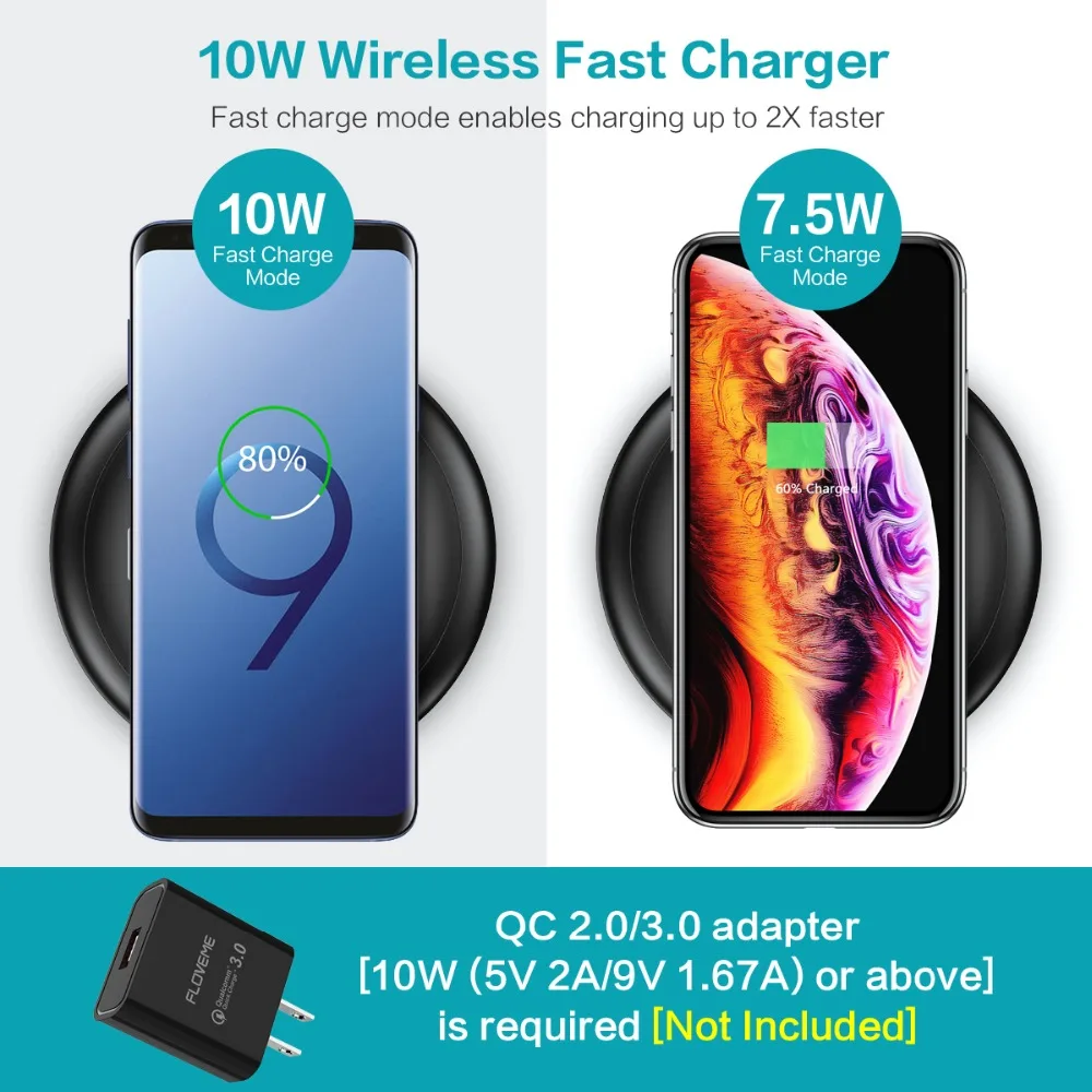 Беспроводное зарядное устройство 2 в 1 Qi для iPhone X XR XS Max 8 Plus Samsung S10 S9 S8 FLOVEME