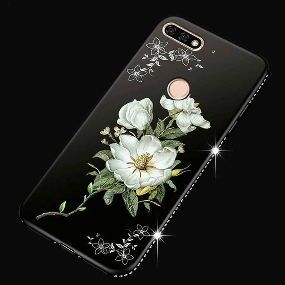 Новые чехлы со стразами для Huawei Y6 Pro Y7 Prime 2019 P30 Lite 3D Рельефный цветочный узор