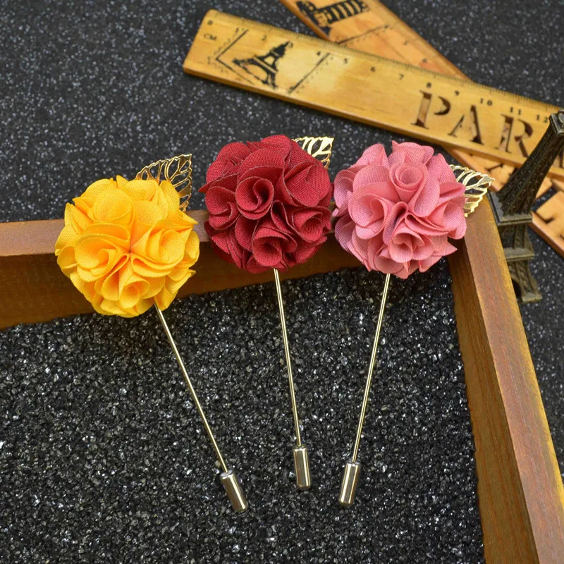 Fashion Handmade Flower Boutonniere Stick Brooches Pin Men Women Accessories Cute Gold Leaf Lapel for Suit | Украшения и