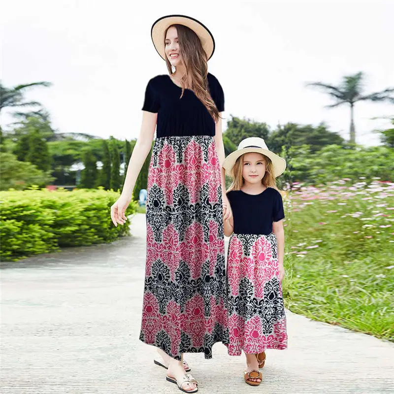 Одинаковые комплекты для семьи платье Мама и я длинные платья макси женщин