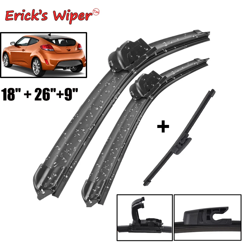 

Erick's Wiper Front & Rear Wiper Blades Set Kit For Hyundai Veloster MK1 2012 - 2018 Windshield Windscreen Window 26"+18"+9"