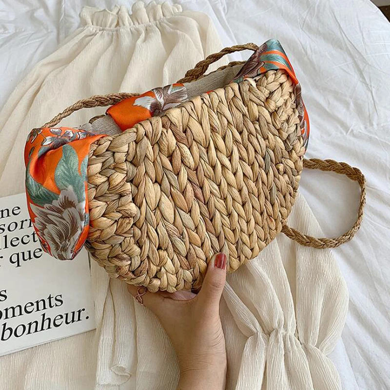 Винтажная пляжная сумка ручной работы через плечо Женская круглая из ротанга