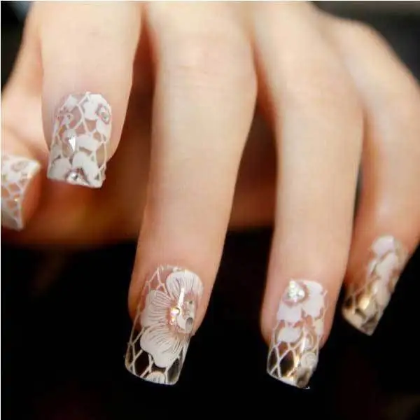 BuyGenton 9-16 Transparent White Lace Crystal DIY Nail Sticker | Дом и сад