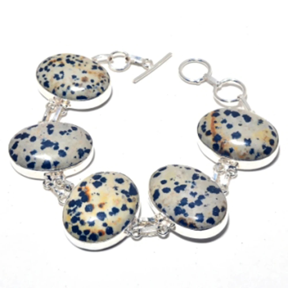 

Dalmatian Jaspers Bracelet Silver Overlay over Copper, 23.6 cm , B3708
