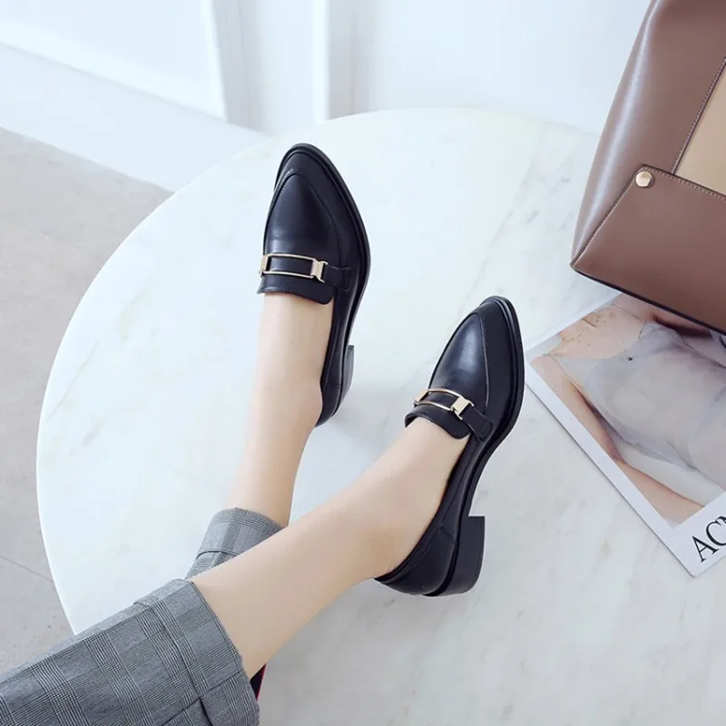 Plus Size 34-43 Spring Autumn Women Casual Pointed Toe Oxford Shoes for Woman Flats Comfortable Slip on Office Lady Single Shoes