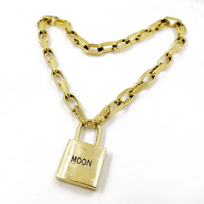 LOCK CHOKER Rongho, винтажные металлические Чокеры в форме буквы Т для женщин, ювелирные изделия в стиле панк, Золотая цепочка, ожерелье с подвеской, массивная бижутерия - Окраска металла: LOCK CHOKER