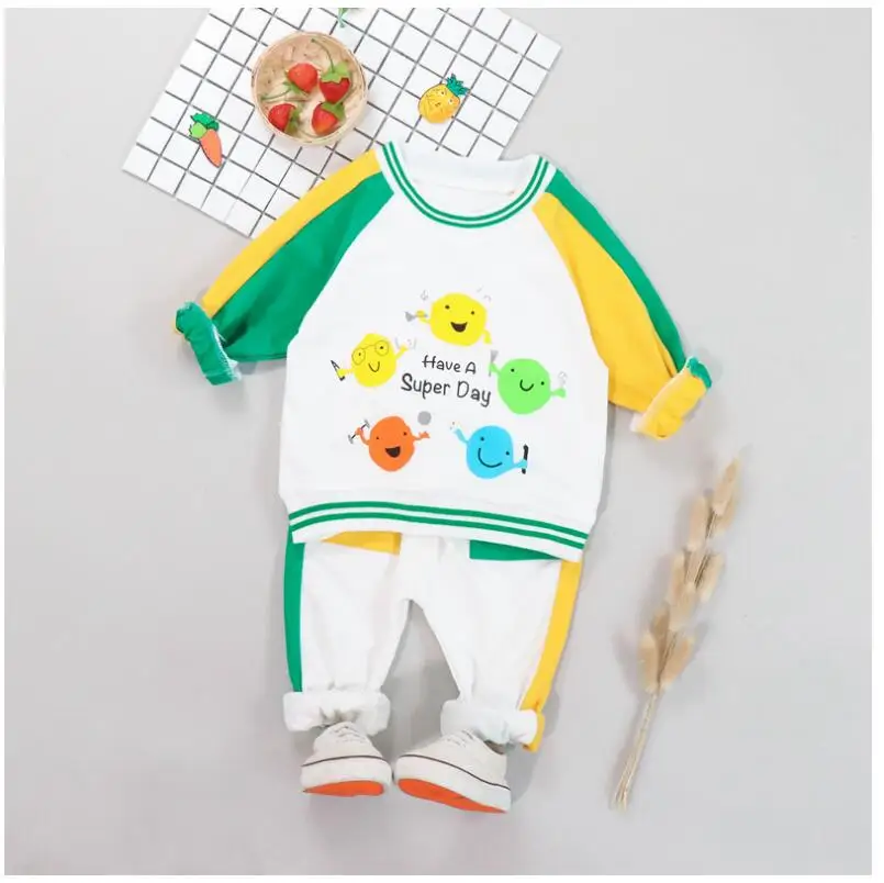 2019 New Toddler Infant Clothes Suit Baby Boys Girls Clothing Sets Cartoon Smiling Face T Shirt Pants Kids Children Costume |