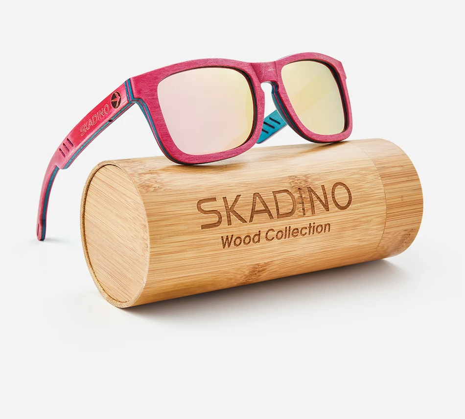 SKADINO бамбуковые деревянные солнцезащитные очки UV400 поляризованные солнцезащитные очки леди Скейтборд Мужские розовые линзы деревянные ручной работы крутой бренд