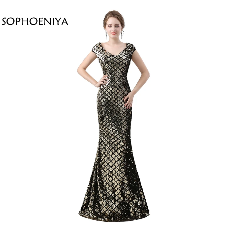 Новое поступление недорогие вечерние платья с блестками и V образным вырезом