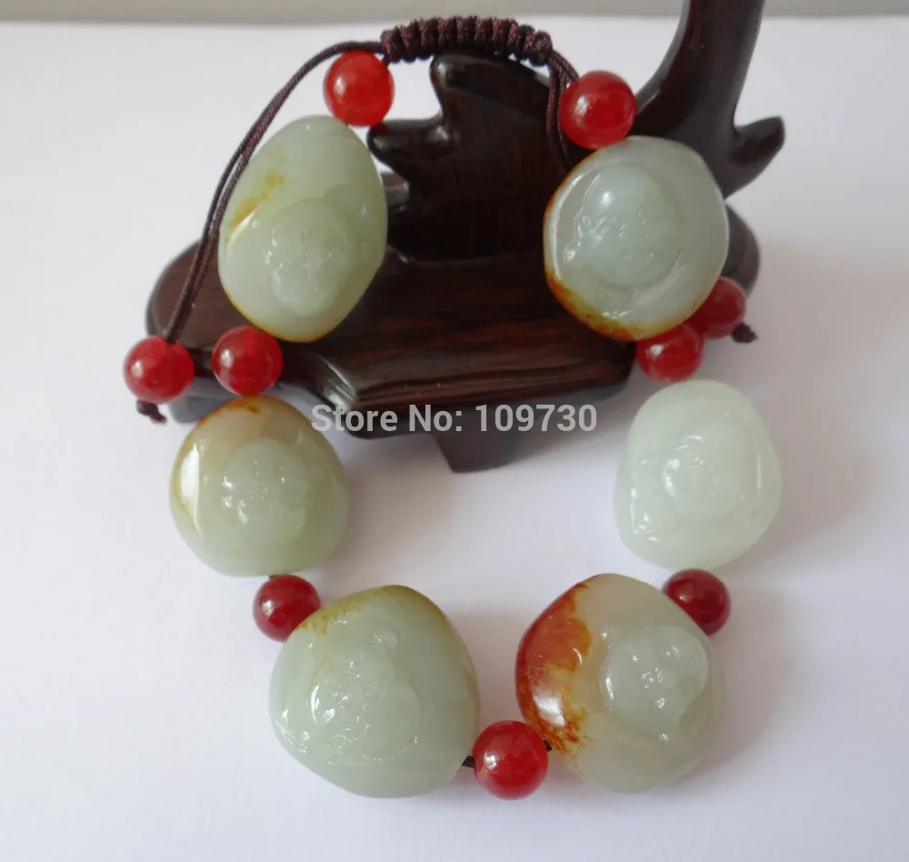 00960 Китай Природа Хотан Нефрит Благословение Будды Глава Браслет Браслеты|bracelet