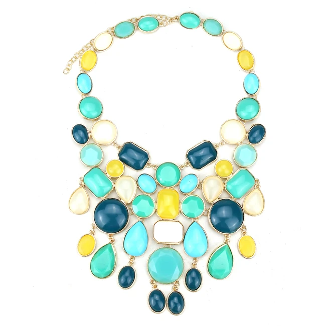brand vintage multilayer geometric resin stone necklace for women 2014 long statement | Украшения и аксессуары