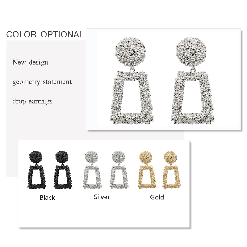 STRATHSPEY Geometry Metal Hammered Statement Earrings For Women Big Pendant Black Drop Earring Fashion Jewelry Wholesale | Украшения и