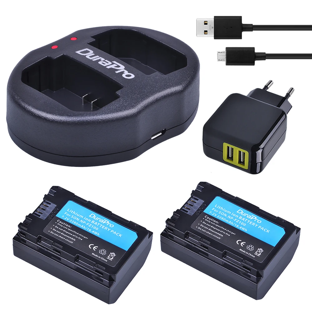 

2PC 2280mAH NP FZ100 Battery + USB Charger +Adapter for Sony NP-FZ100 BC-QZ1 Alpha 9, A7RIII, ILCE-7RM3,A9, A9R, Alpha 9s Camera