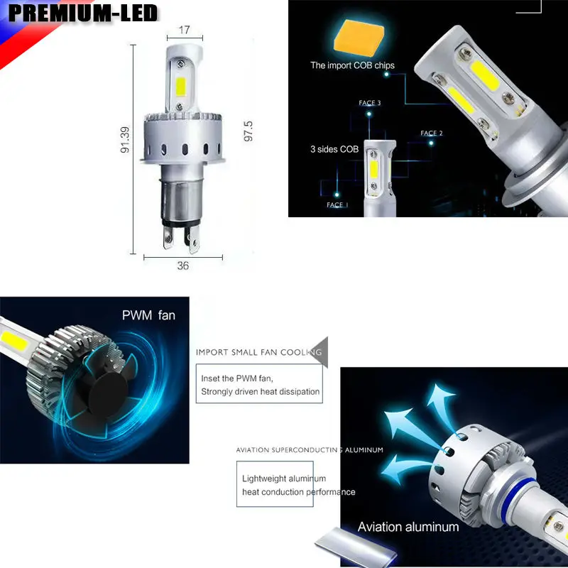 High Power LED Лампы Фар H4 9003 HB2 6000 К Белый для Дальнего света DRL Огней или