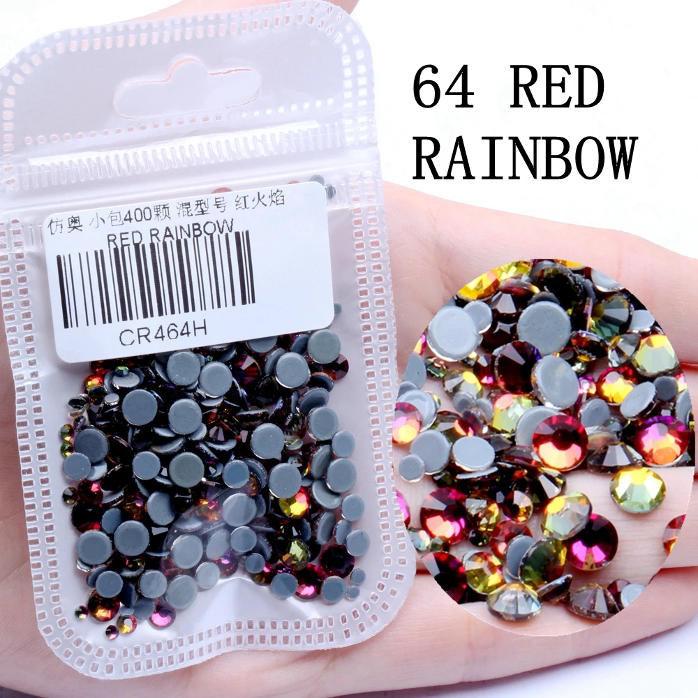 RED RAINBOW Смешанные размеры 400 шт./упак. все AB Цвета Hotfix Flatback Стразы для ногтей Rhinestoens для дизайна ногтей 3D украшения для ногтей украшение драгоценных камней - Цвет: RED RAINBOW