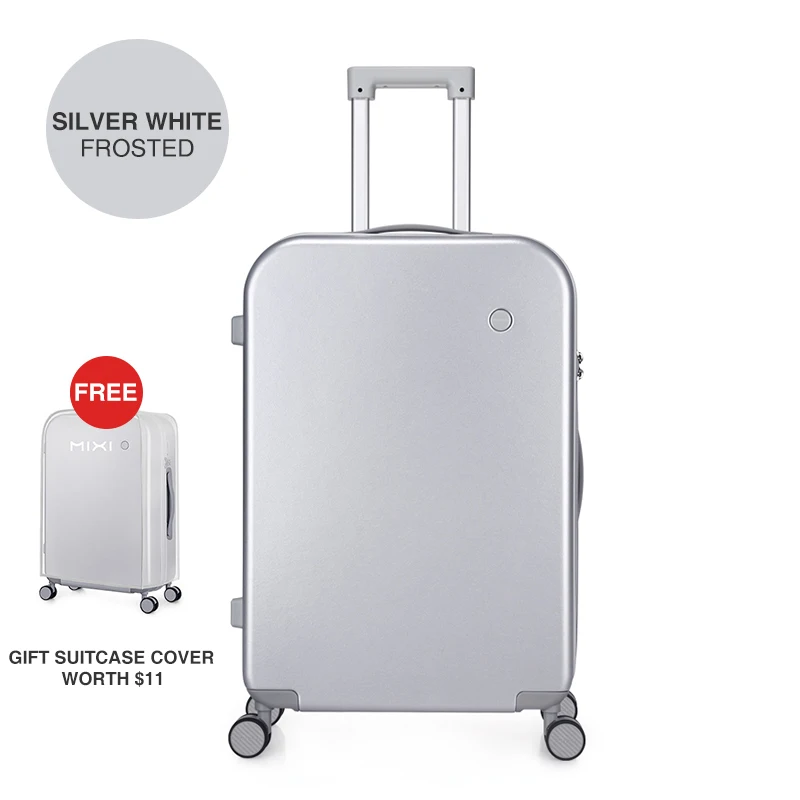 Mixi PC Men Women Luggage Suitcase Travel Trolley Case Mute Spinner Wheels Rolling Luggage Case TSA Lock Carry Ons M9236 - Цвет: Silver White