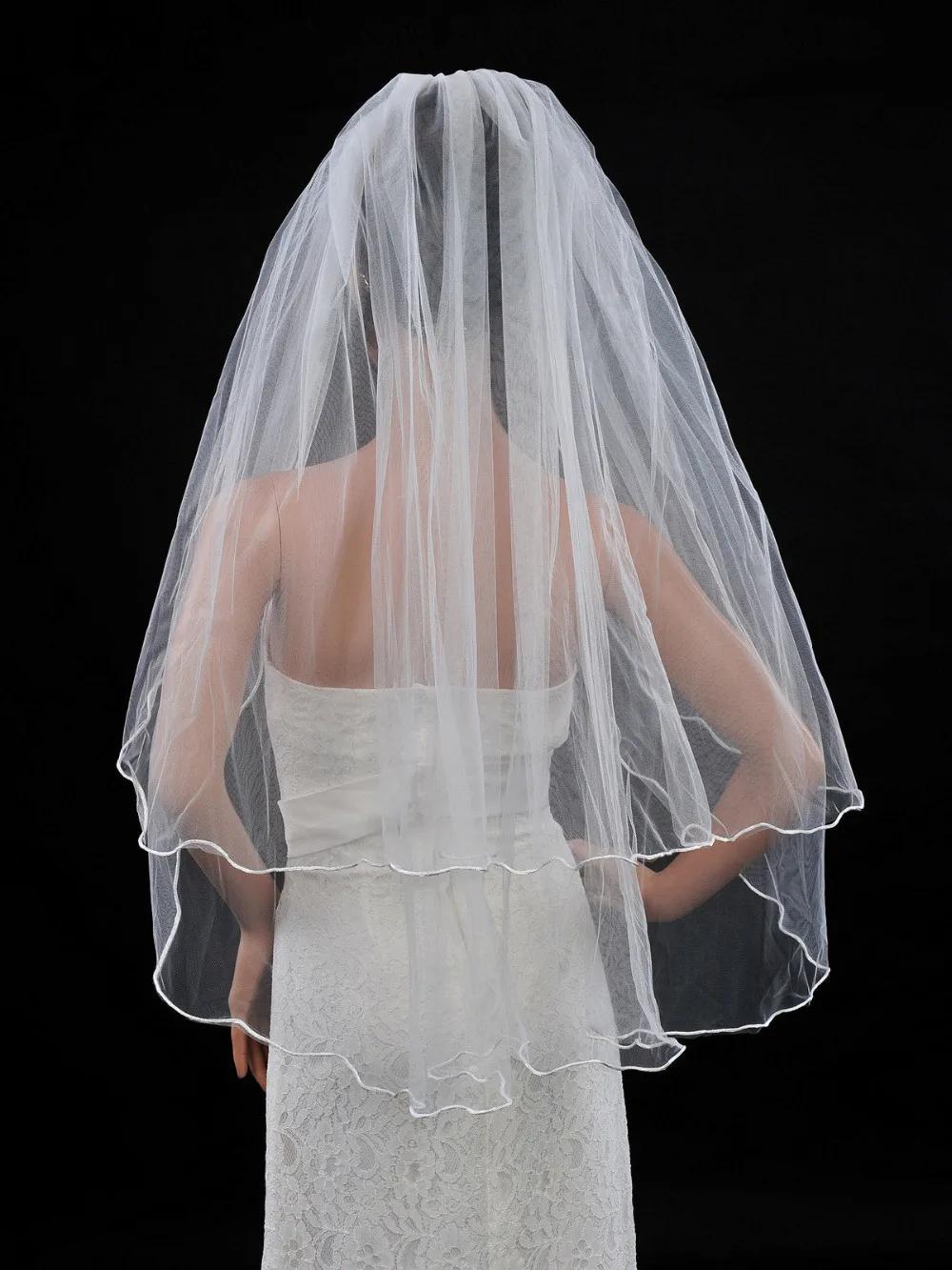 New Arrival 2 Layers White Ivory Fingertip Length Ribbon Edge Bridal Wedding Veil Handmade Free Comb | Свадьбы и торжества