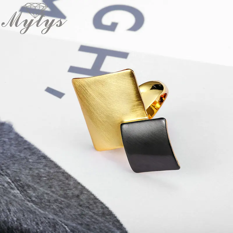 Mytys желтое черное квадратное Смешанное двухцветное Золотое кольцо для женщин