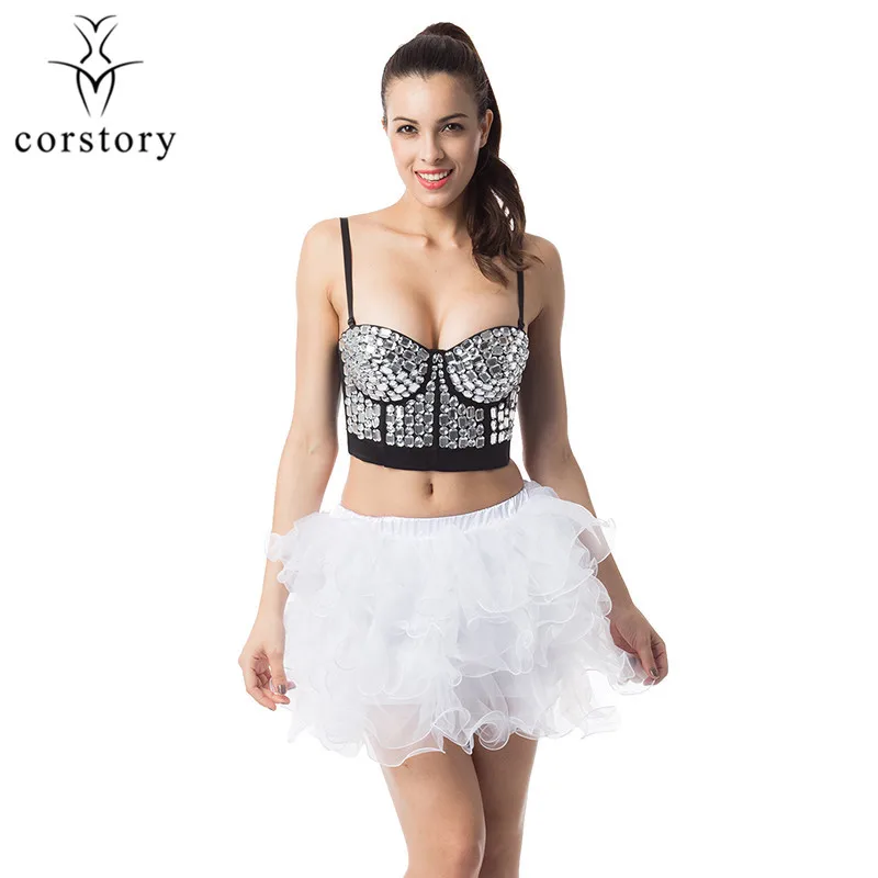Corstory панк Стиль Серебряный Бисер Bralet регулируемые лямки с глубоким вырезом и