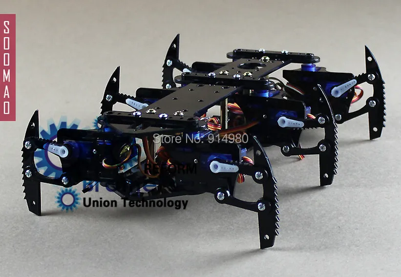 DIY черный паук робот Робот комплект Hexapod масса игрушки рулевой механизм + PMMA
