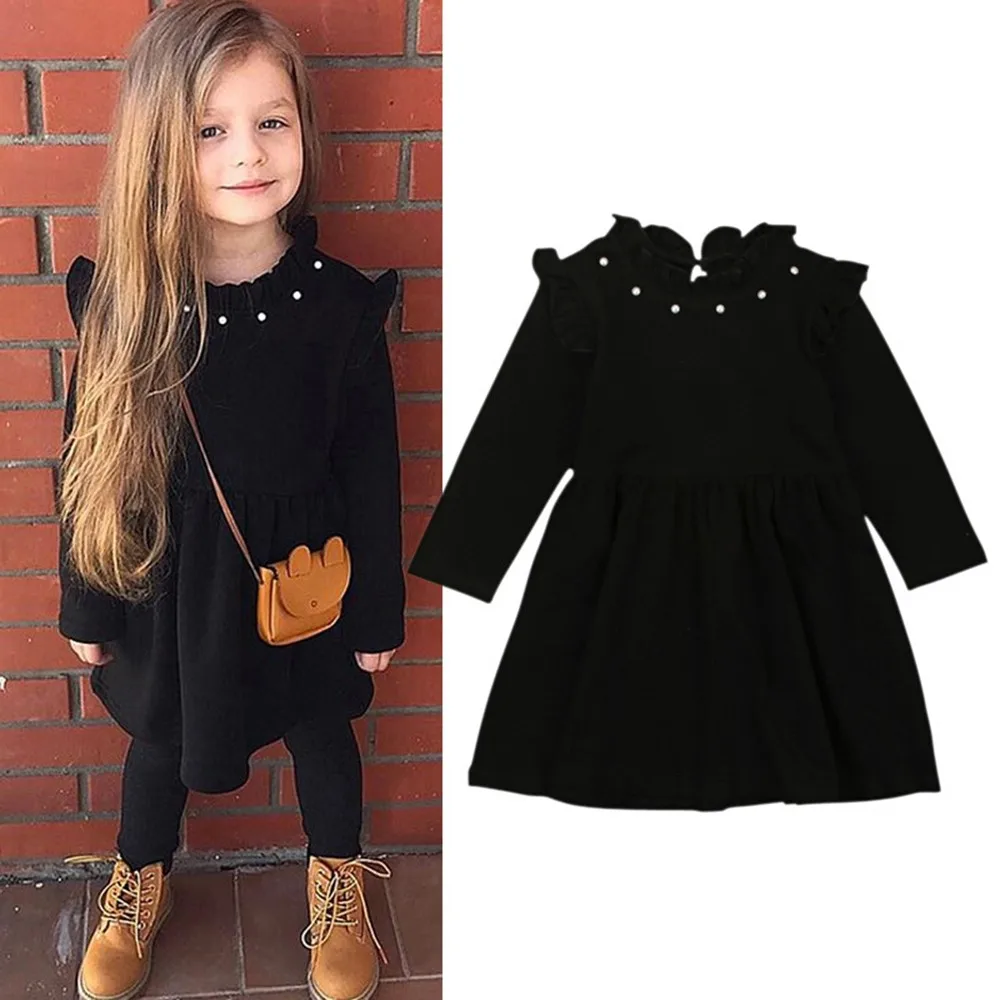 Design Girl Layered pearl Dress Baby Girls Little Black Princess Children's Party Vestido Clothing 827 | Детская одежда и