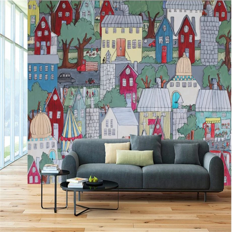 Beibehang Европейский стиль ретро ручная роспись цвет города украшение фона стены