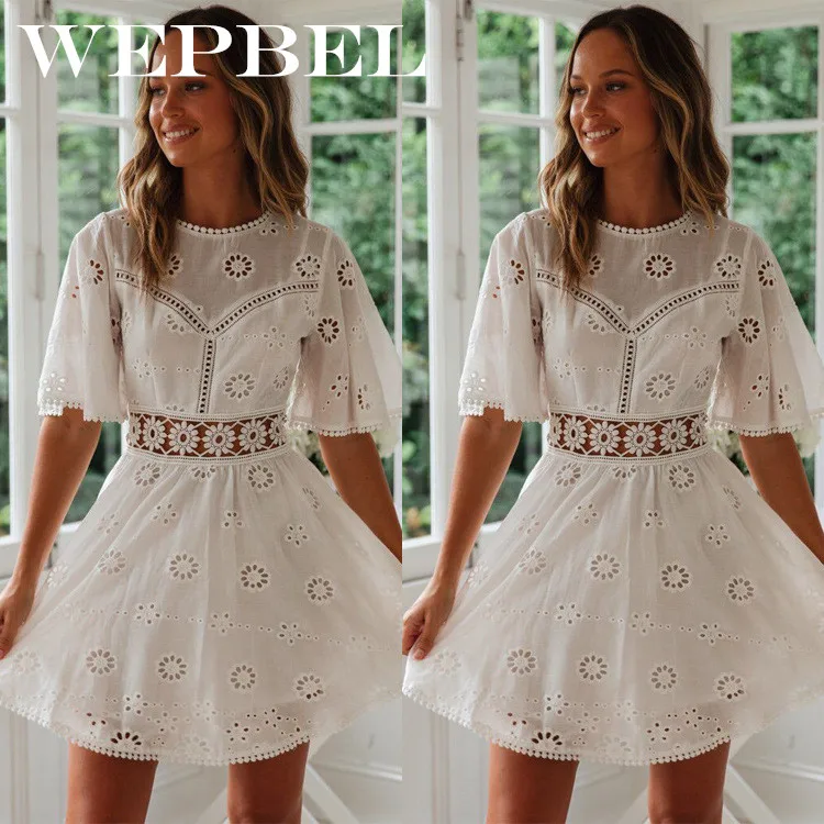 WEPBEL, летнее женское платье, элегантное платье, новинка, сексуальное, на бретелях, ажурное, с бахромой, кружевное, Shrot, рукав, O-Ncek, повседневное, мини платье