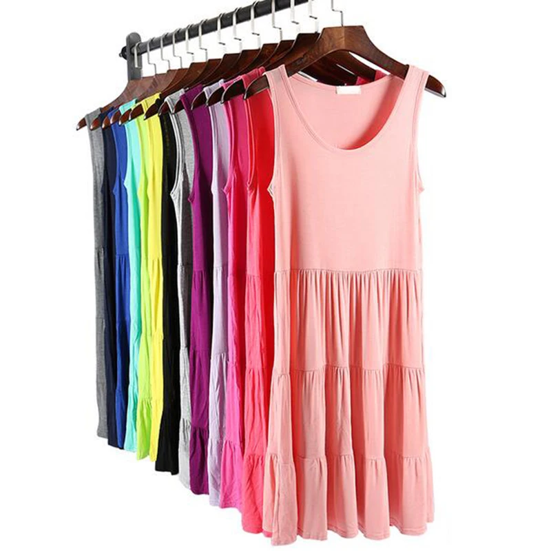 2017 летнее модное модальное платье без рукавов женское свободное с круглым