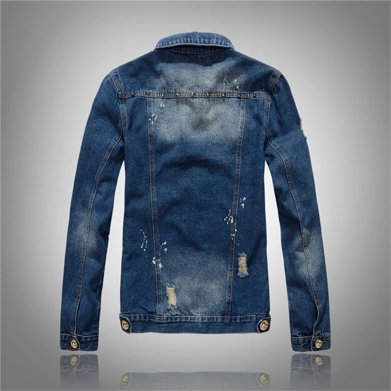 Джинсовая куртка мужская с полыми отверстиями модная Свободная джинсовая