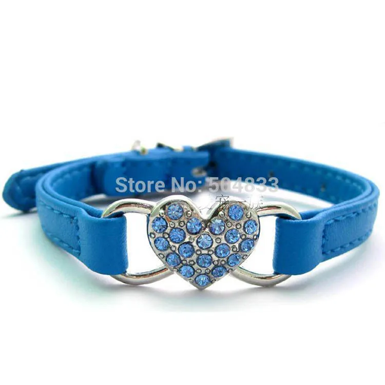 Ошейник для собак и кошек кожаный аксессуар с кристаллами в форме сердца
