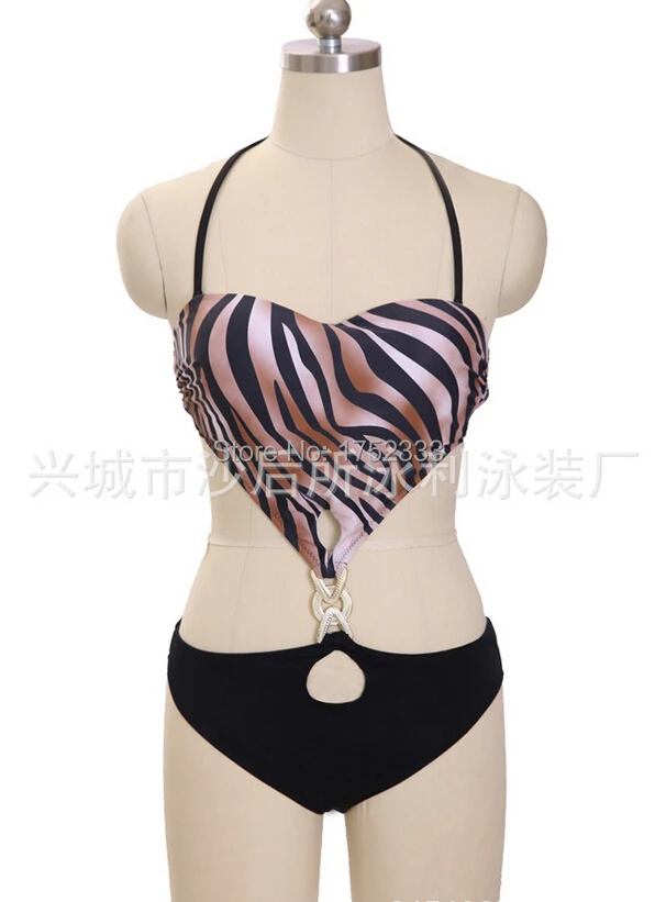 New Heart-Shaped Wave Pattern Super Sexy Bikini Swimwear Printed Piece Swimsuits Women Bikinis Set |