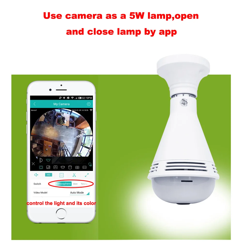Лампа Wi Fi камера 360 ° с Bluetooth динамиком цветная лампочка IP безопасности 960P