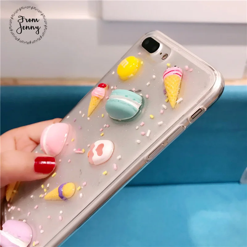 Для iPhone 11Pro X 3D ракушка торт Макарон мороженое силикон для 8 8Plus блестящий чехол 7 Plus