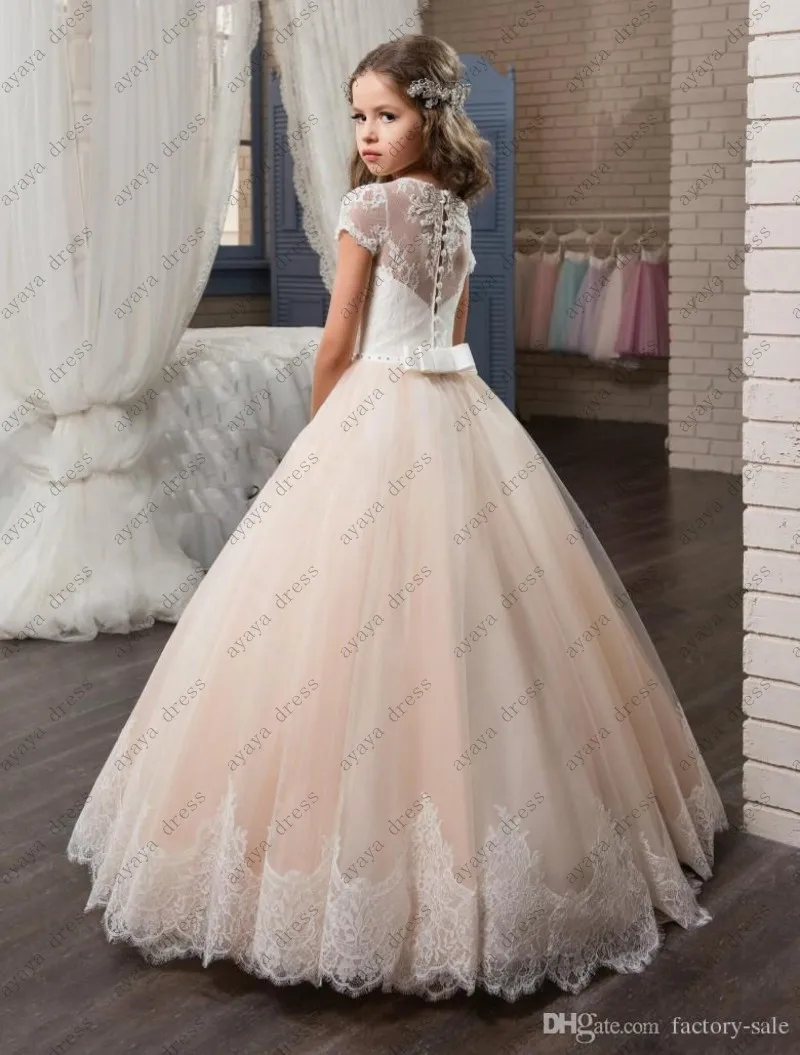 wejanedress chanpagne long vestidos de daminhas honra 2017 new flower girl dress short sleeves ball gown dresses | Свадьбы и
