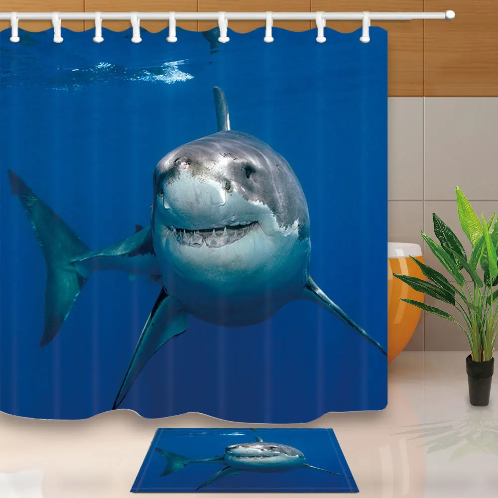 Синие занавески для душа под морем Акула занавески для ванной простой стиль полиэстер ткань водонепроницаемый плесени с 12 крючками