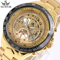 sewor 2021 top brand luxury watch men skeleton mechanical watch gold skeleton sports watch mens stainless steel straps relogio