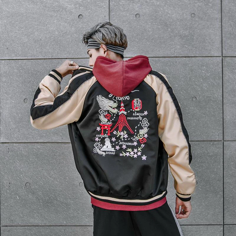 Вышивка пальто Курточка бомбер Для мужчин Harajuku куртку пилот 2018 Повседневное