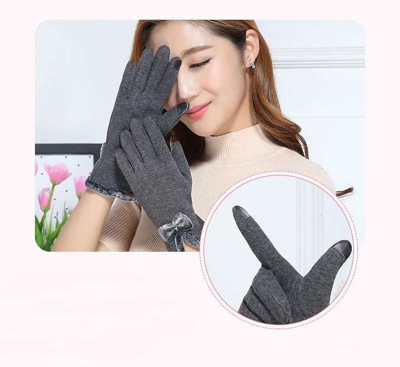 Модный бант Guantes, зимние милые плюшевые перчатки с бантом для девочек, кашемировые перчатки Luvas, толстые теплые женские митенки, перчатки