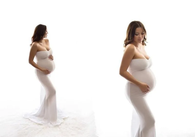 Белые платья без рукавов с длинным шлейфом для беременных женщин одежда