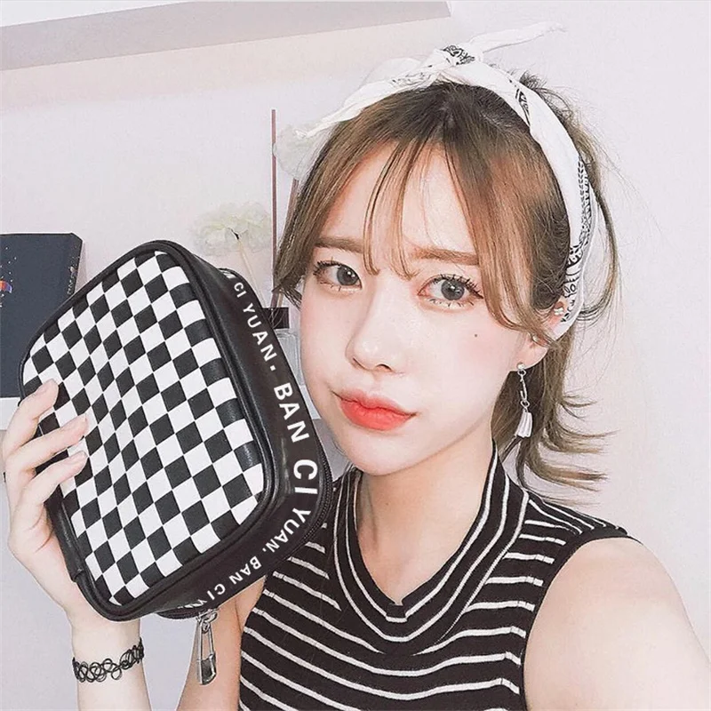 Двухкомпонентная Женская клетчатая сумка через плечо черно белая коробка для