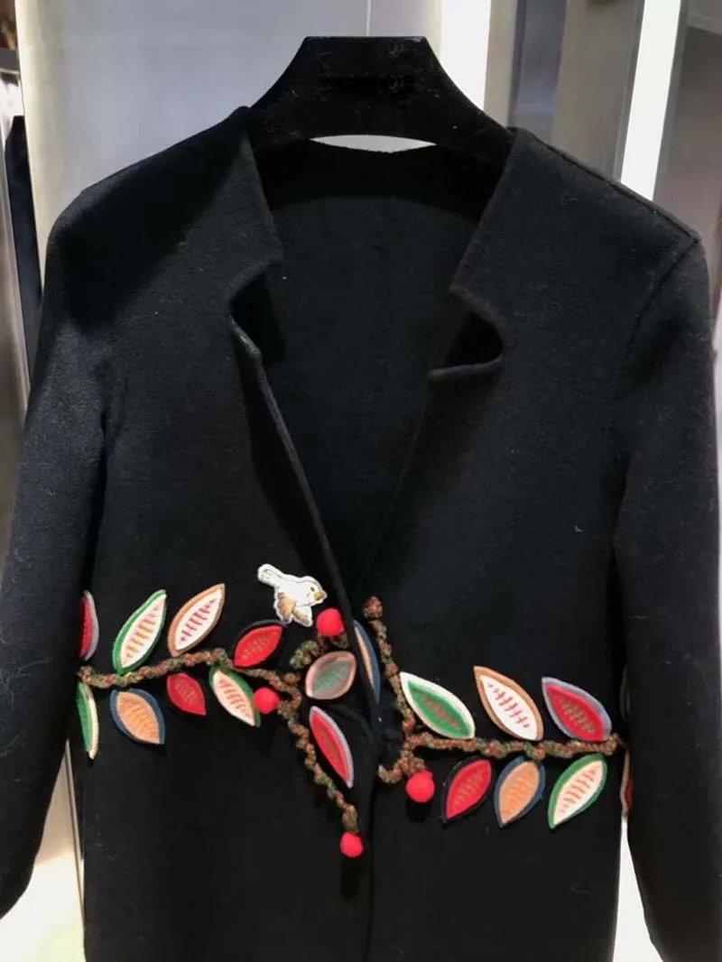 Шерстяное пальто, модное, новое, трехмерная вышивка, ropa mujer invierno vadim, элегантное, темпераментное, длинное, зимнее, Женское пальто